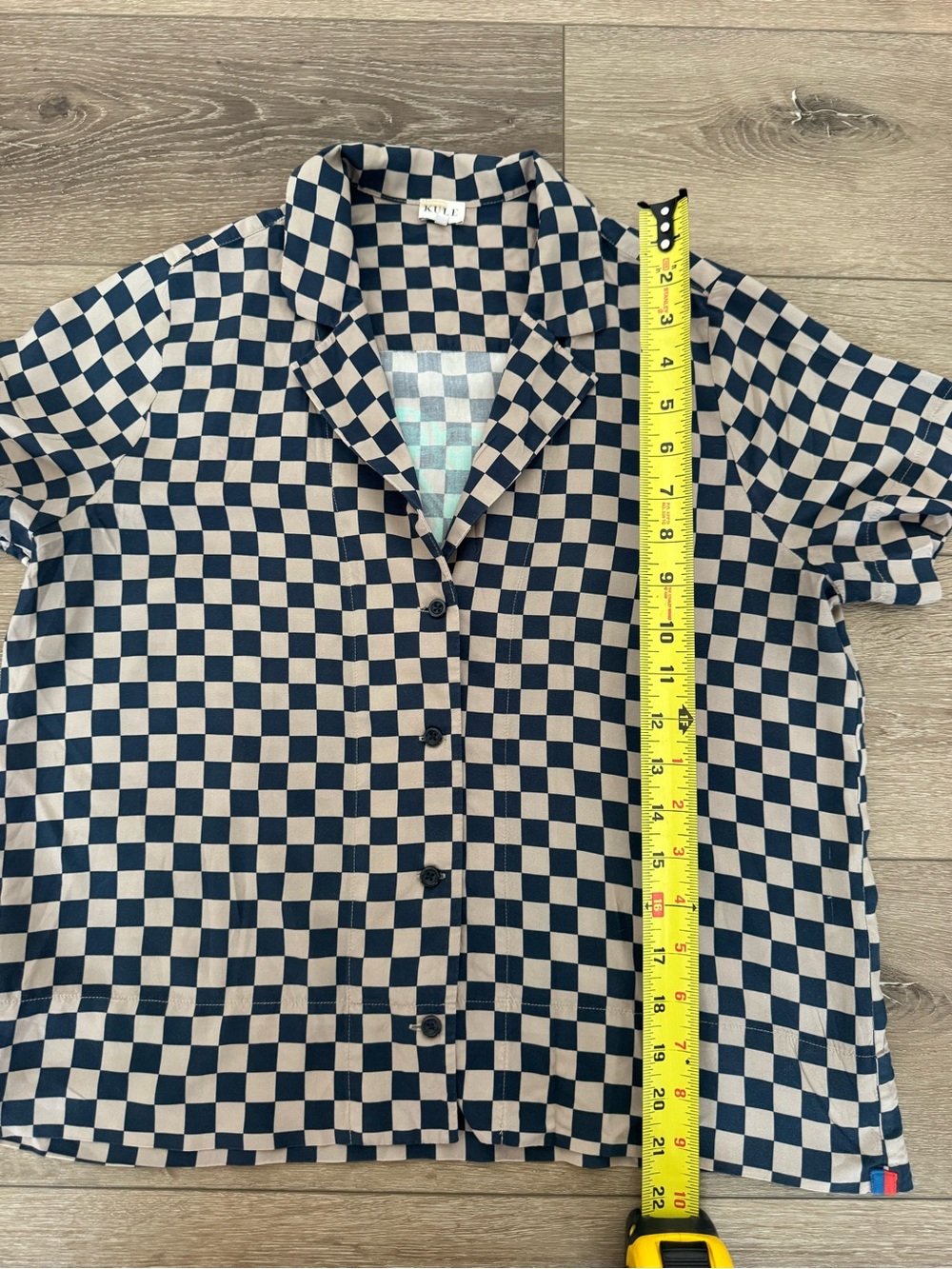 KULE Checkerboard Button Down Shirt Rayon Boxy Artsy Scandinavian Camp Collar S - Picture 10 of 11